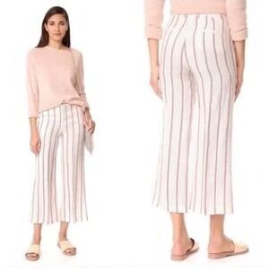 Theory Nadeema Med Wide Leg Stripe Linen Crop Pant iWhite Red Raspberry Womens